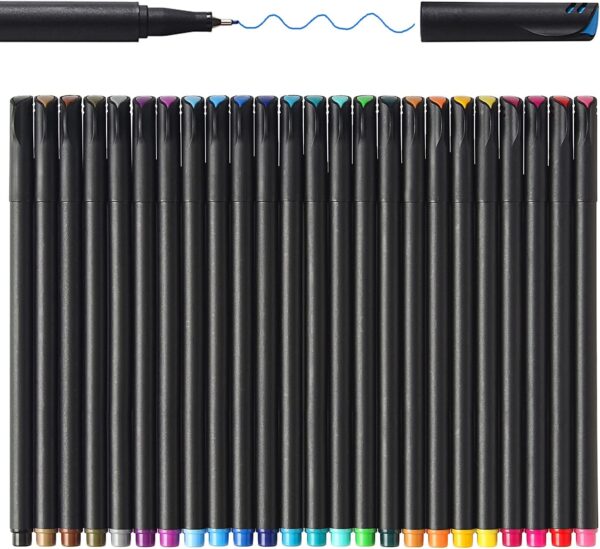 18-Piece Set of Art Color Pens - Fine Liner Journal Pens for Drawing, Coloring, and School Supplies - 0.4mm Fine Tip - Assorted Colors - Perfect for Artists and Students - Cart Pen Included - Image 3