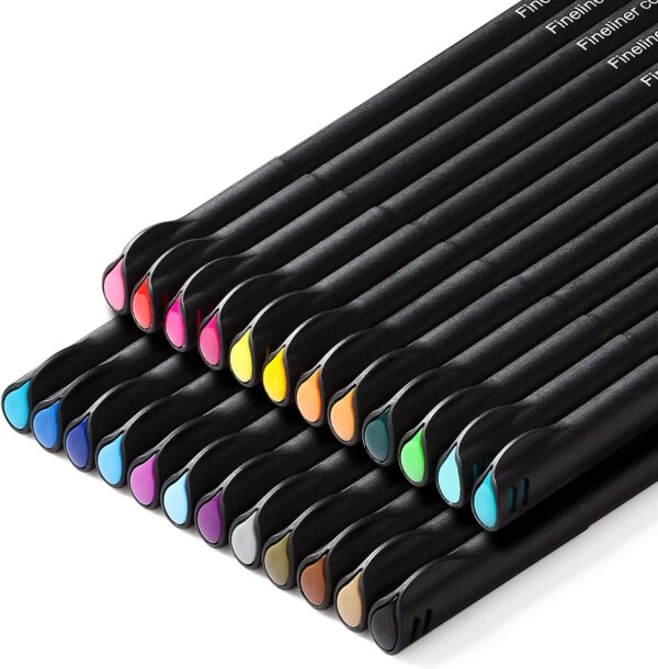 18-Piece Set of Art Color Pens - Fine Liner Journal Pens for Drawing, Coloring, and School Supplies - 0.4mm Fine Tip - Assorted Colors - Perfect for Artists and Students - Cart Pen Included - Image 2