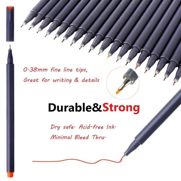 18-Piece Set of Art Color Pens - Fine Liner Journal Pens for Drawing, Coloring, and School Supplies - 0.4mm Fine Tip - Assorted Colors - Perfect for Artists and Students - Cart Pen Included - Image 7