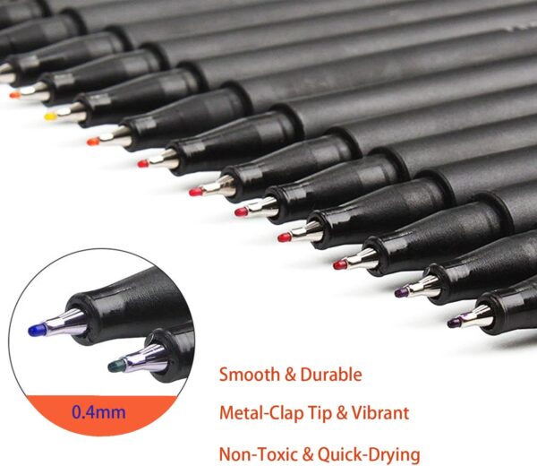 18-Piece Set of Art Color Pens - Fine Liner Journal Pens for Drawing, Coloring, and School Supplies - 0.4mm Fine Tip - Assorted Colors - Perfect for Artists and Students - Cart Pen Included - Image 4