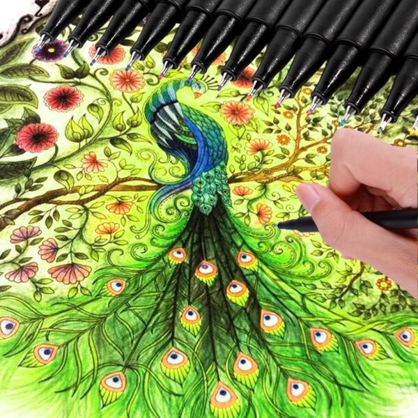 18-Piece Set of Art Color Pens - Fine Liner Journal Pens for Drawing, Coloring, and School Supplies - 0.4mm Fine Tip - Assorted Colors - Perfect for Artists and Students - Cart Pen Included - Image 9