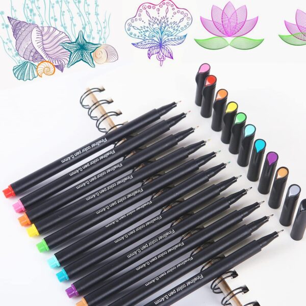 18-Piece Set of Art Color Pens - Fine Liner Journal Pens for Drawing, Coloring, and School Supplies - 0.4mm Fine Tip - Assorted Colors - Perfect for Artists and Students - Cart Pen Included - Image 8