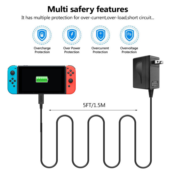 5FT USB C Nintendo Switch Fast Charging AC Adapter TV Mode 15V/2.3A - Image 8