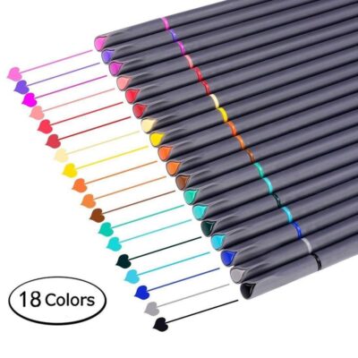 18-Piece Set of Art Color Pens – Fine Liner Journal Pens for Drawing, Coloring, and School Supplies – 0.4mm Fine Tip – Assorted Colors – Perfect for Artists and Students – Cart Pen Included