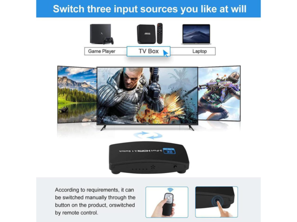 Bluetooth HDMI 2.1 Switcher with 3 In 1 Inputs 8K and 120Hz Support - Image 6