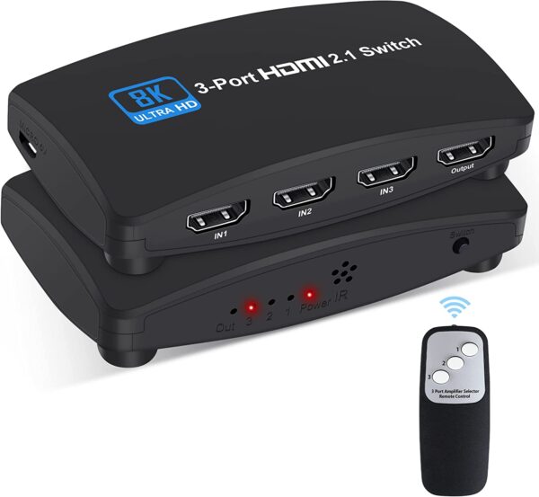 Bluetooth HDMI 2.1 Switcher with 3 In 1 Inputs 8K and 120Hz Support