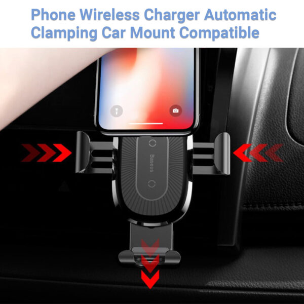 XIBUZZ Phone Car Holder with Phone Wireless Charger with Automatic Clamping Mount for Car Mount Compatible with iPhone, Galaxy & Other Qi-Enabled 4.7-6.5 inch Phone-Black 1 Pack - Image 4