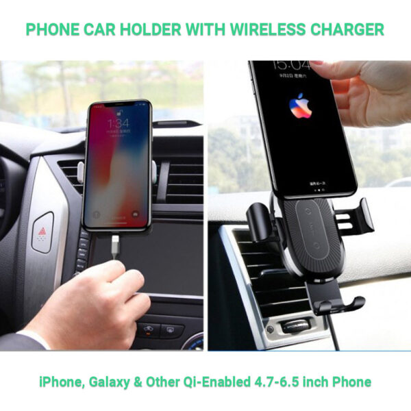 XIBUZZ Phone Car Holder with Phone Wireless Charger with Automatic Clamping Mount for Car Mount Compatible with iPhone, Galaxy & Other Qi-Enabled 4.7-6.5 inch Phone-Black 1 Pack - Image 5