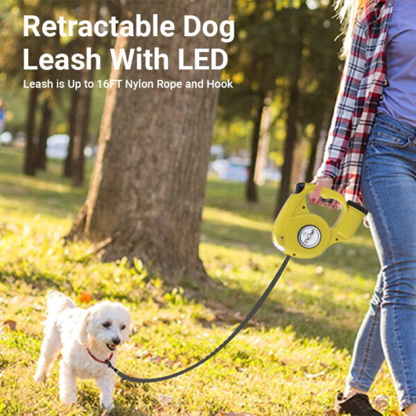 Retractable Dog Leash with Dog Poop Bag Dispenser and LED Flash Light. - Image 26