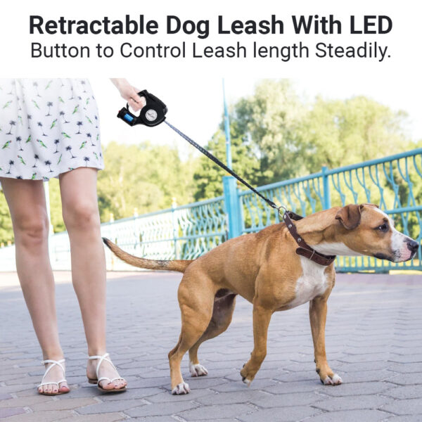 Retractable Dog Leash with Dog Poop Bag Dispenser and LED Flash Light. - Image 3