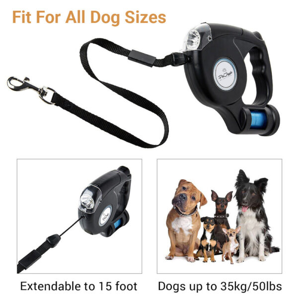 Retractable Dog Leash with Dog Poop Bag Dispenser and LED Flash Light. - Image 7