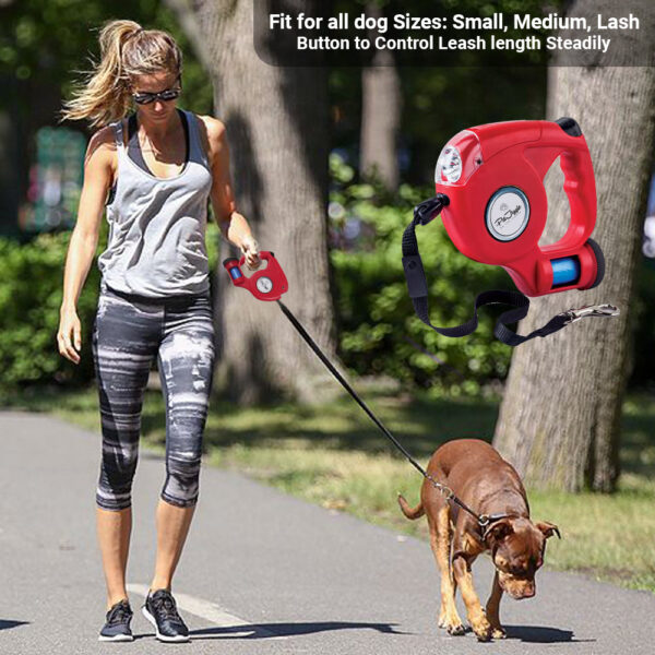 Retractable Dog Leash with Dog Poop Bag Dispenser and LED Flash Light. - Image 17