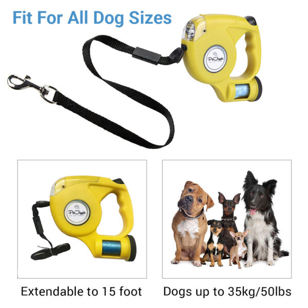 Retractable Dog Leash with Dog Poop Bag Dispenser and LED Flash Light. - Image 29