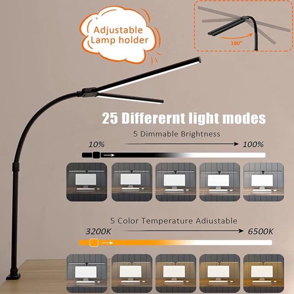 Double Head LED Desktop Lamp Rechargeable with 5 Dimmable Modes - Image 3