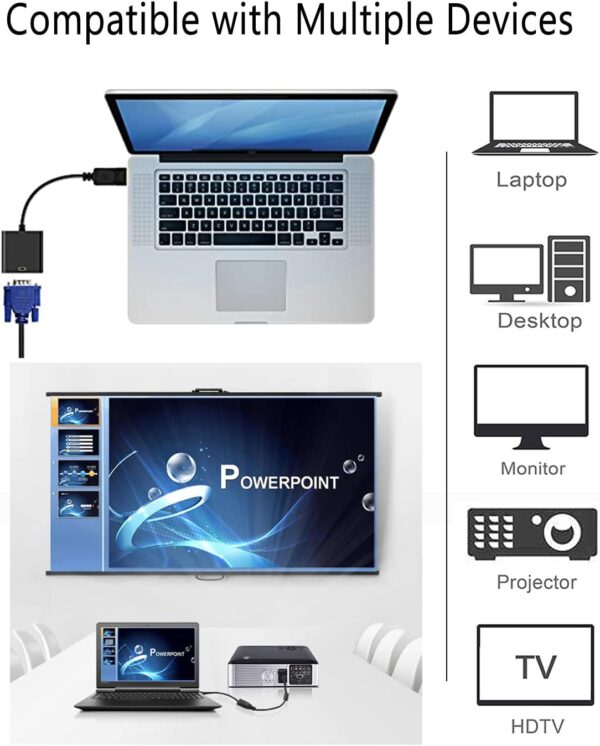 HDMI to VGA Adapter, Gold-Plated HDMI to VGA Adapter with 3.5mm Audio Port Male to Female for Computer, Desktop, Laptop, PC, Monitor, Projector, HDTV, Chromebook, Raspberry Pi, Roku, Xbox and More - Image 5