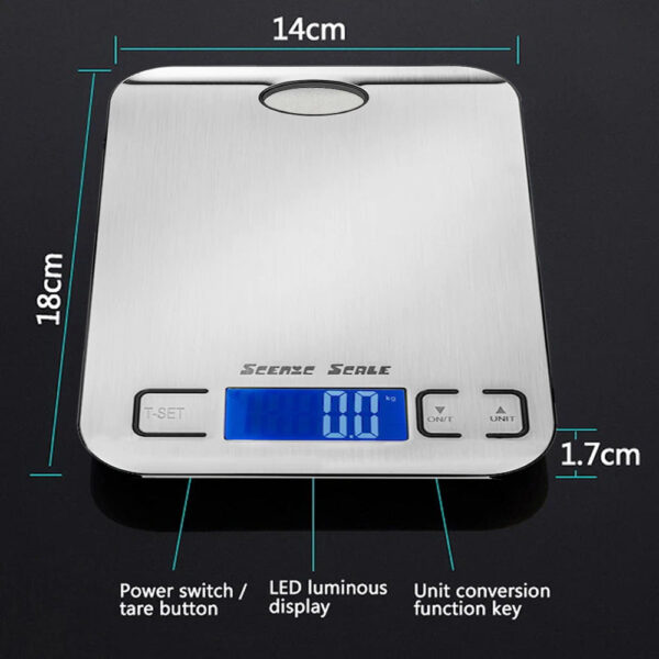 Kitchen Digital Food Scale with 5kg Capacity and 1g Accuracy Stainless Steel. - Image 6