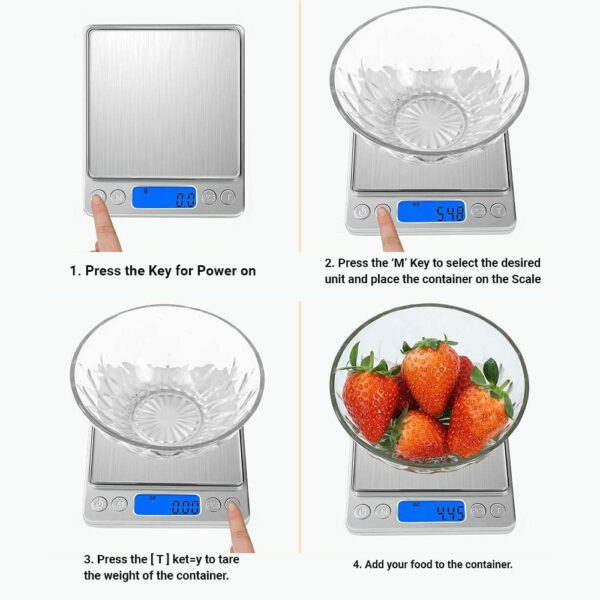 Food Scales For Kitchen 500g Capacity and 0.01g Accuracy with 2 Trays for Baking - Image 8