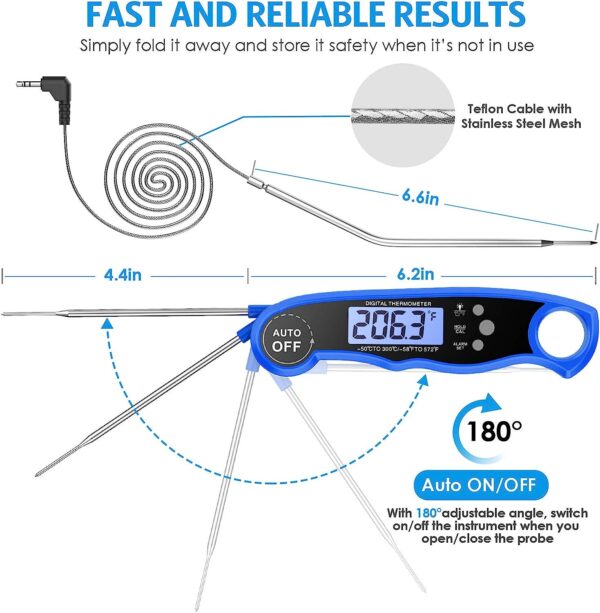 Dual Probe Cooking Grill Thermometer with LCD Backlight and Alarm Function for BBQ, Oven - Image 2