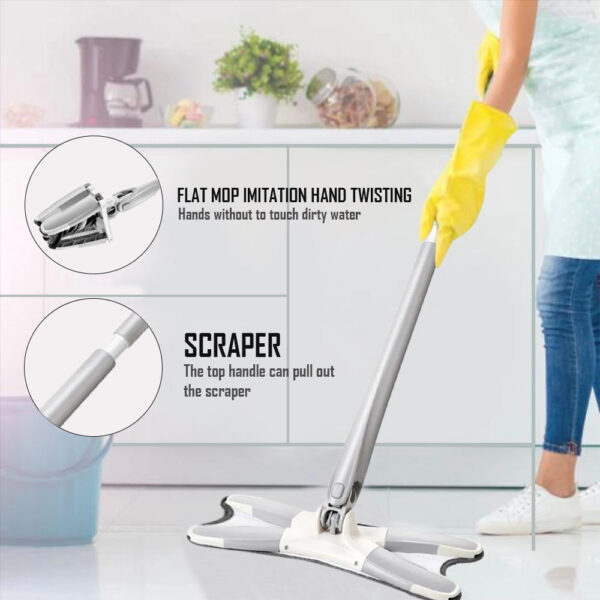 XIBUZZ X-type Microfiber floor mop with 3pcs mop cloth replace Hand-free wash flat mop Manual Extrusion Household Cleaning Tools-1 Pack - Image 4