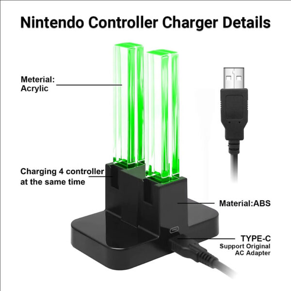 XIBUZZ Nintendo Controller Charger Dock Compatible with Nintendo Switch Charger & OLED Model for Joycon, Charging Dock Station for Joy con and for Pro Controller with Charger Indicator- Black - Image 4