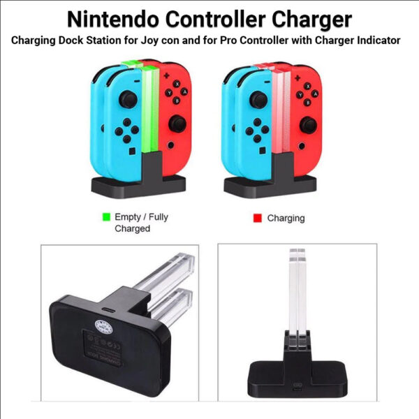 XIBUZZ Nintendo Controller Charger Dock Compatible with Nintendo Switch Charger & OLED Model for Joycon, Charging Dock Station for Joy con and for Pro Controller with Charger Indicator- Black - Image 6