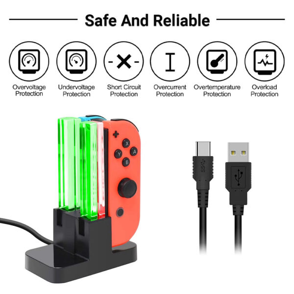 XIBUZZ Nintendo Controller Charger Dock Compatible with Nintendo Switch Charger & OLED Model for Joycon, Charging Dock Station for Joy con and for Pro Controller with Charger Indicator- Black - Image 7