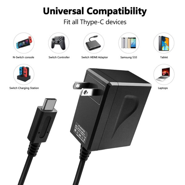 5FT USB C Nintendo Switch Fast Charging AC Adapter TV Mode 15V/2.3A - Image 2