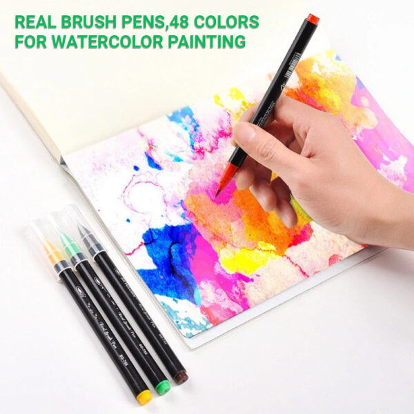 Real Brush Pens of 48 Colors for Watercolor Painting with Flexible Nylon Brush Tips. - Image 4