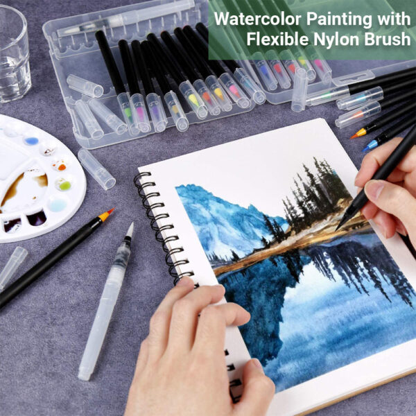 Real Brush Pens of 48 Colors for Watercolor Painting with Flexible Nylon Brush Tips. - Image 3