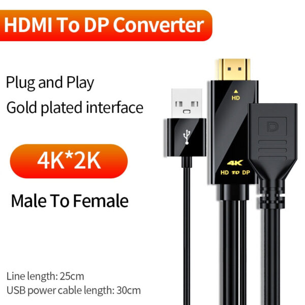 4K 60HZ HDMI to Displayport Converter Cable(Male To Female) For Laptop, PC, PS4, XBox - Image 2