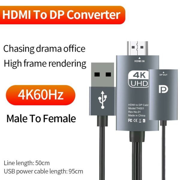 4K 60HZ HDMI to Displayport Converter Cable(Male To Female) For Laptop, PC, PS4, XBox - Image 3