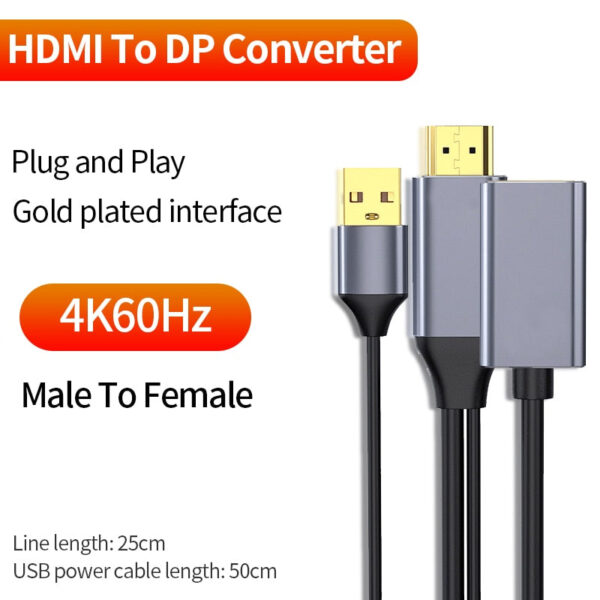 4K 60HZ HDMI to Displayport Converter Cable(Male To Female) For Laptop, PC, PS4, XBox - Image 4