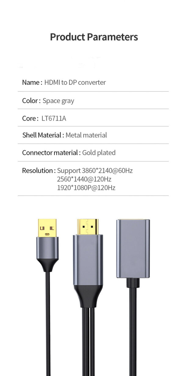 4K 60HZ HDMI to Displayport Converter Cable(Male To Female) For Laptop, PC, PS4, XBox - Image 12