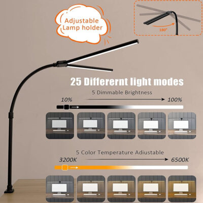 Double Head LED Desk Lamp Rechargeable and  5 Dimmable Modes 24W