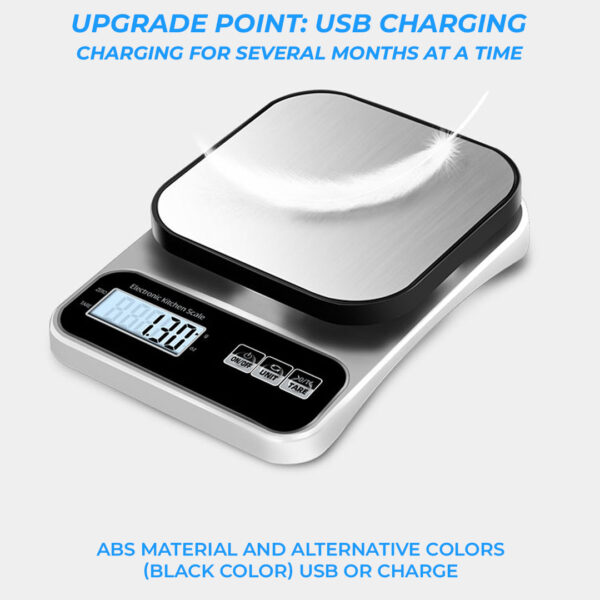 5kg Multi-application Factory Kitchen Digital USB charging Stainless Steel ABS material Electronic Household Compact Weighing Scale. - Image 5