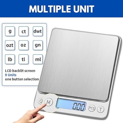 Digital Food Scale – 500g Capacity, 0.01g Accuracy, Clear LCD Display & Six Selectable Unit, Food Scale Measures in Grams and oz. for Baking