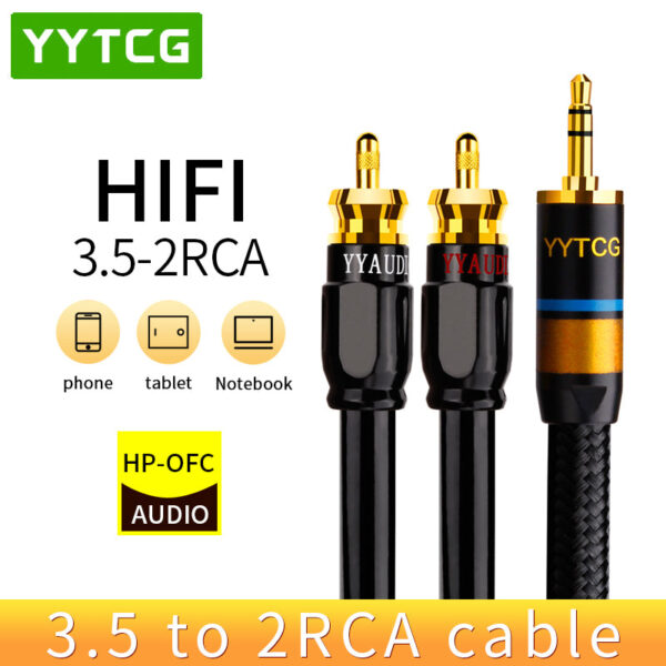 HiFi Stereo 3.5mm to 2RCA Audio Cable.